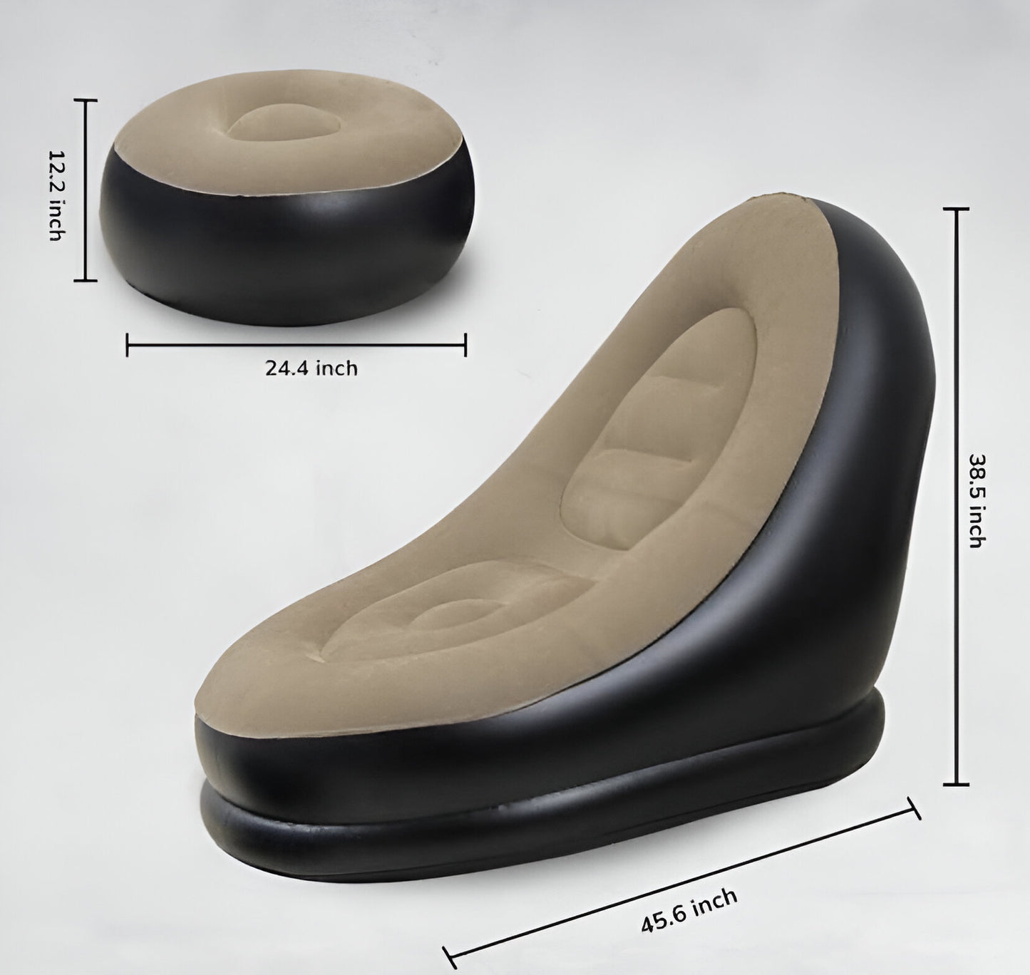 🛋️ Inflatable Lounge Chair for Adults – Folding Portable Lazy Sofa with Foot Stool (Black & Brown) + Air Pump