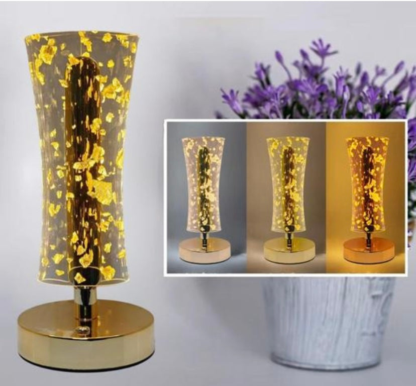 Designer LED Touch Table Lamp – Golden Base with Acrylic Shade | Modern Bedside & Night Light (22 cm x 10 cm)
