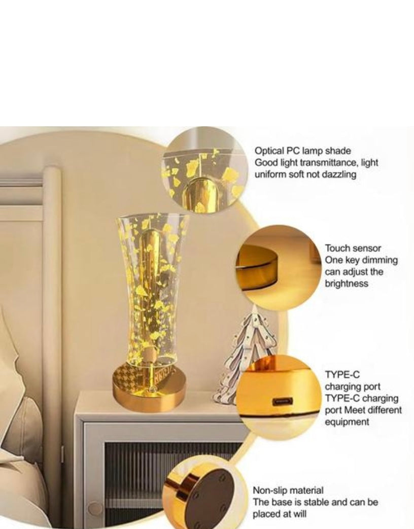 Designer LED Touch Table Lamp – Golden Base with Acrylic Shade | Modern Bedside & Night Light (22 cm x 10 cm)
