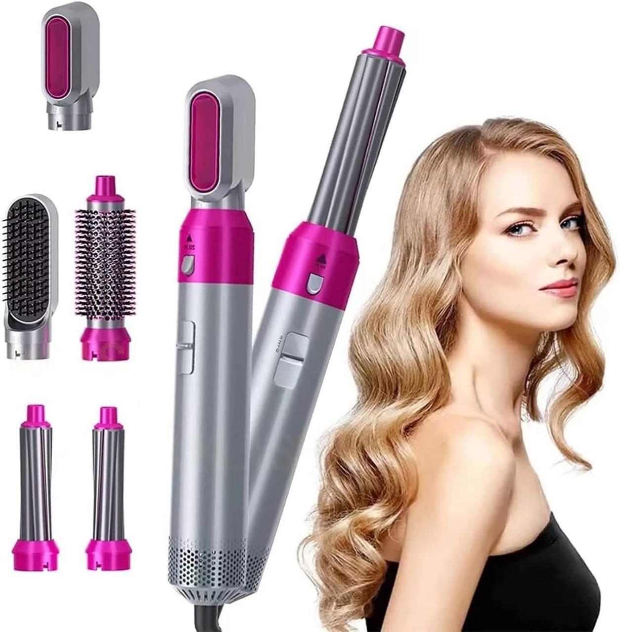 5 in 1 Styling Hot Air Brush with Negative Ion – Detachable and Interchangeable Bristles for Straightening, Curling, Drying, Combing, and Scalp Massage