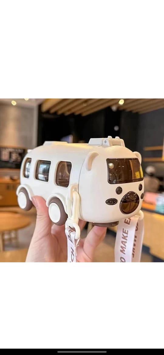 Portable Bus Shaped Water Bottle for Kids – 500ml Leakproof Flip Top Bottle with Straw, Cute Cartoon Design & Stickers – Safe BPA-Free Plastic