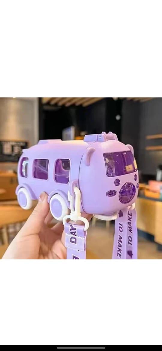 Portable Bus Shaped Water Bottle for Kids – 500ml Leakproof Flip Top Bottle with Straw, Cute Cartoon Design & Stickers – Safe BPA-Free Plastic