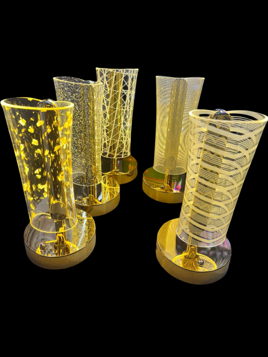 Designer LED Touch Table Lamp – Golden Base with Acrylic Shade | Modern Bedside & Night Light (22 cm x 10 cm)