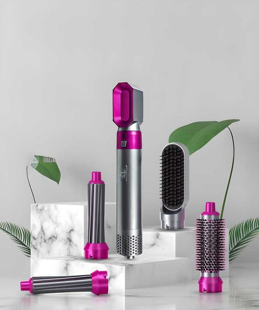 5 in 1 Styling Hot Air Brush with Negative Ion – Detachable and Interchangeable Bristles for Straightening, Curling, Drying, Combing, and Scalp Massage