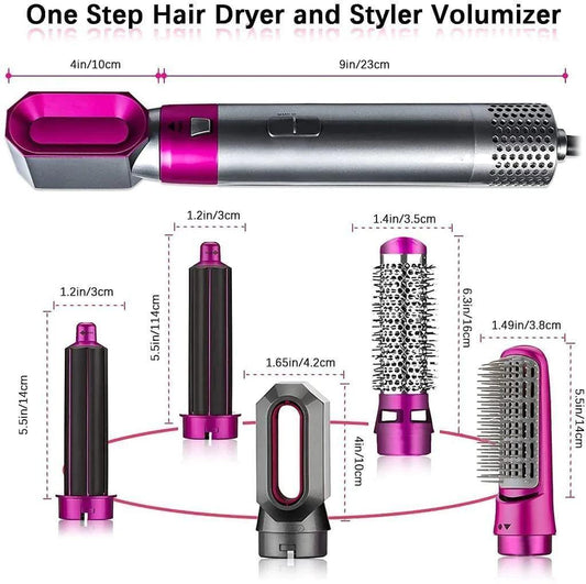 5 in 1 Styling Hot Air Brush with Negative Ion – Detachable and Interchangeable Bristles for Straightening, Curling, Drying, Combing, and Scalp Massage